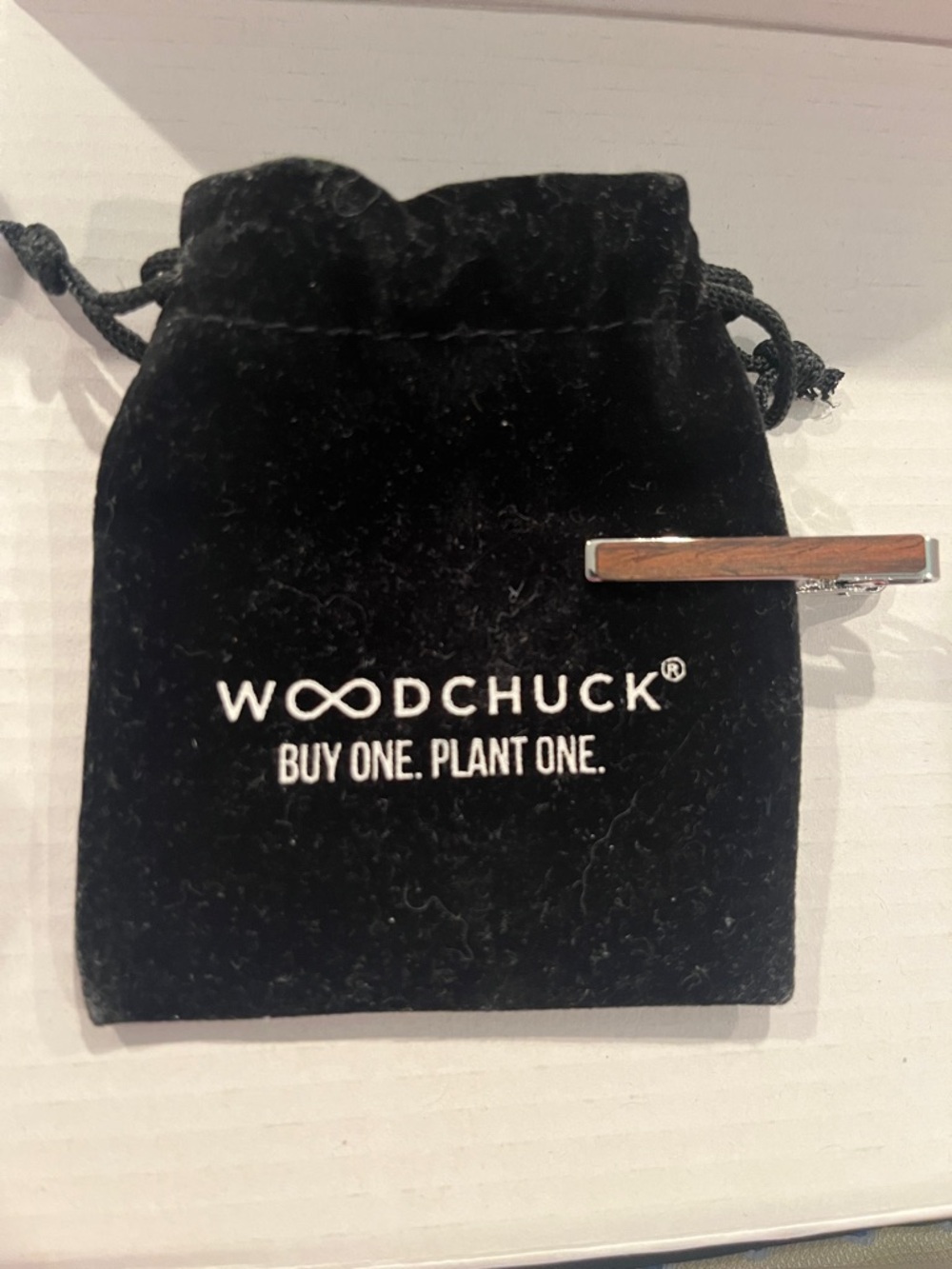 Woodchuck Tie Bar with Wood Inlay - Black & Brown